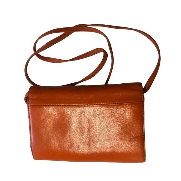 Pelle Studio Leather Burnt Orange Tri Fold Crossbody Purse Bag - Picture 2 of 14